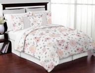 🌸 sweet jojo designs shabby chic watercolor floral girl bedding set - blush pink/grey/white - full/queen size - 3 piece comforter set logo