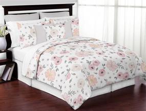 img 3 attached to 🌸 Sweet Jojo Designs Shabby Chic Watercolor Floral Girl Bedding Set - Blush Pink/Grey/White - Full/Queen Size - 3 Piece Comforter Set