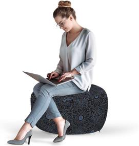 img 3 attached to Exquisite Ambesonne Moroccan Ottoman Pouf: Geometric Design, Rich Royal Elements, and Enchanting Moroccan Star Dark: Perfect Decorative Soft Foot Rest with Removable Cover for Living Room and Bedroom in Black Cream