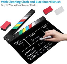 img 2 attached to 🎬 Temery Acrylic Film Clapper Board - 12x10in Plastic Movie Film Clap Board with Magnetic Blackboard Eraser, Custom Pens, Cleaning Cloth & Hexagonal Wrench - Movie Theater Decor