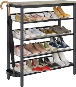 img 4 attached to 👞 SimpleWise 5-Tier Metal Shoe Rack Industrial Organizer with Umbrella Holder - Entryway Table for Hallway Living Room, Closet, Bedroom - Wash Grey Finish