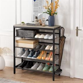 img 3 attached to 👞 SimpleWise 5-Tier Metal Shoe Rack Industrial Organizer with Umbrella Holder - Entryway Table for Hallway Living Room, Closet, Bedroom - Wash Grey Finish