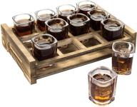 🥃 mygift rustic burnt wood tray shot glass server - 12 shot glasses logo