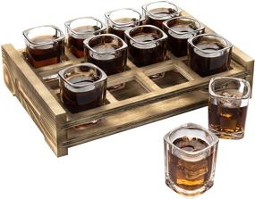 img 4 attached to 🥃 MyGift Rustic Burnt Wood Tray Shot Glass Server - 12 Shot Glasses