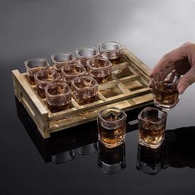 img 1 attached to 🥃 MyGift Rustic Burnt Wood Tray Shot Glass Server - 12 Shot Glasses
