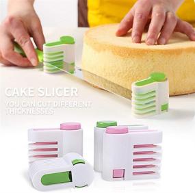 img 1 attached to 🎂 4-Pack DIY Cake Leveler Slicer Cutter | 5 Thickness Layers | Stratification Auxiliary Bread Toast Slice Kitchen Fixator Tool | Pink & Green