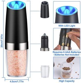 img 1 attached to 🧂 Electric Salt and Pepper Grinder Set - Gravity, Adjustable Coarseness, Battery Powered, Automatic Operation Mill for Pepper and Salt - One Hand Operation with Blue LED Light (2 Pack)