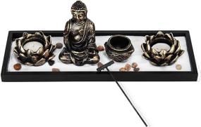 img 1 attached to 🧘 Zen Garden Set Table Decor Kit with Buddha Statue, Lotus Tea Light Candle Holder, and Incense Burner Holder by MyGift Home