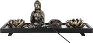 🧘 zen garden set table decor kit with buddha statue, lotus tea light candle holder, and incense burner holder by mygift home логотип