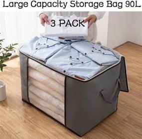 img 2 attached to 📦 Premium Grey-3 Pack Large Capacity Underbed Storage Bags - 90L Organizer with Reinforced Handle, Sturdy Zipper, and Clear Window – Ideal for Comforters, Blankets, Bedding