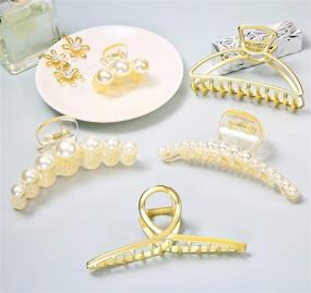 img 3 attached to 👱 DOMUUH Set of 5 Large Hair Claw Clips for Thick Hair - Big Gold Metal and Pearl Hair Clamps, Perfect 90's Jaw Hair Clamps for Women - Nonslip Barrettes for Girls, Fashionable Hair Accessories