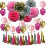🎀 pink gold party decorations - hot pink décor for bridal showers, baby showers, girls' night, birthdays, graduation - party supplies kit with balloons, tissue pom poms, tassel garland logo
