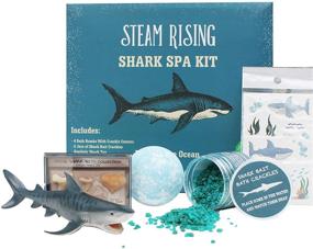 img 4 attached to 🦈 Поднимающийся пар Shark Spa Kit: акульная бомба для ванны с треском внутри, виниловая акулья игрушка, 2 банки с треском для ванны, татуировки, настоящие ископаемые зубы акулы, идеальный подарок на день рождения для мальчиков, безопасные натуральные и органические