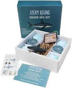 img 1 attached to 🦈 STEAM RISING Shark Spa Kit: Shark Bath Bomb with Bath Crackles Inside, Vinyl Shark Toy, 2 Jars of Bath Crackles, Tattoos, Real Fossil Shark Teeth, Ideal Shark Birthday Gift for Boys, Safe Natural & Organic