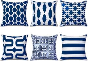 img 4 attached to 🛋️ Set of 6 Navy Square Decorative Throw Pillow Cases, Soft Microfiber Outdoor Cushion Covers 18 X 18 for Sofa Bedroom by Top Finel