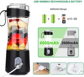 img 2 attached to 🍹 Aitsite Portable Blender, Rechargeable USB Personal Mixer for Smoothie, Fruit Juice, Milk Shakes with 2 Straws, 380ml Mini Blender, Six 3D Blades for Great Mixing - Black