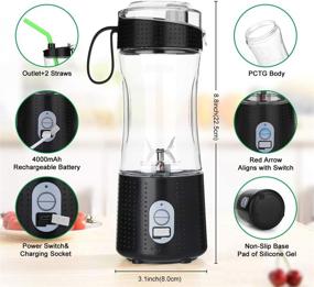 img 1 attached to 🍹 Aitsite Portable Blender, Rechargeable USB Personal Mixer for Smoothie, Fruit Juice, Milk Shakes with 2 Straws, 380ml Mini Blender, Six 3D Blades for Great Mixing - Black