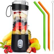 🍹 aitsite portable blender, rechargeable usb personal mixer for smoothie, fruit juice, milk shakes with 2 straws, 380ml mini blender, six 3d blades for great mixing - black логотип