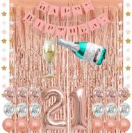 🎉 seo-optimized 21st birthday party supplies: rose gold champagne balloon, pink happy birthday banner, 21 number balloons, rose gold foil fringe curtains, confetti balloons - perfect for finally legal 21st birthdays logo