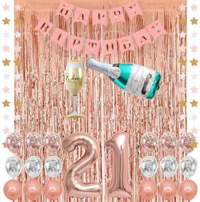 img 1 attached to 🎉 SEO-Optimized 21st Birthday Party Supplies: Rose Gold Champagne Balloon, Pink Happy Birthday Banner, 21 Number Balloons, Rose Gold Foil Fringe Curtains, Confetti Balloons - Perfect for Finally Legal 21st Birthdays