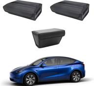 tesla model y under seat storage box organizer tray rear middle folding box set of 3 - bomely fit accessories 2020 2021 logo