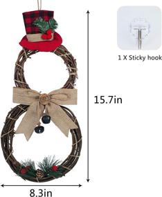 img 1 attached to 🎄 15.7-Inch Christmas Snowman Wreath - MARTINE MALL Christmas Door Wreaths for Xmas Home Kitchen Wall Window Hall Decor, Christmas Grapevine Hanging Wreath with Hat and Bow