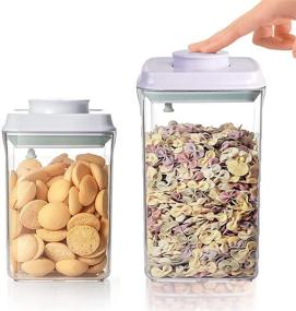 img 4 attached to 🆓 BPA Free Airtight Food Storage Containers with Push to Open Design - Set of 2, 2QT & 0.9QT - 100% Leakproof Plastic Containers for Coffee, Pasta, Cereal, Flour, Sugar, and More