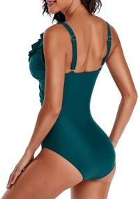 img 2 attached to Holipick Women's Tummy Control V Neck Ruffle Swimsuit: Stylish One-Piece Monokini with Slimming Effects