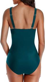 img 1 attached to Holipick Women's Tummy Control V Neck Ruffle Swimsuit: Stylish One-Piece Monokini with Slimming Effects