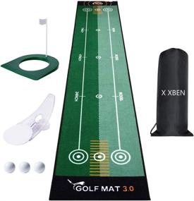 img 4 attached to X XBEN Indoor Golf Putting Mat with Putting Cup 2 Pack, 3Pcs Ball and Carry Bag - Home Office Training Aid for Golf Putting Green Practice