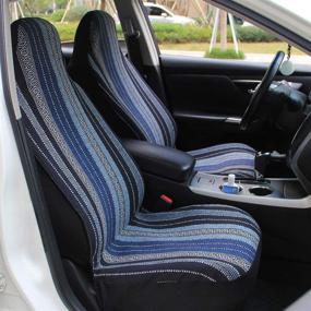 img 3 attached to Copap Blue Stripe Front Seat Cover Baja Blanket Bucket Seat Cover 4Pcs Universal Colorful Saddle Blanket With Seat-Belt Pad Protectors For Car