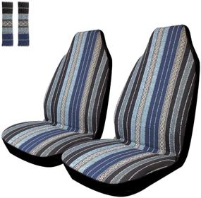 img 4 attached to Copap Blue Stripe Front Seat Cover Baja Blanket Bucket Seat Cover 4Pcs Universal Colorful Saddle Blanket With Seat-Belt Pad Protectors For Car