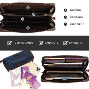 img 1 attached to 👜 Genuine Leather Womens Wallet with Zippered Smartphone Holder, Retro Purse Embossed with Totem Design…