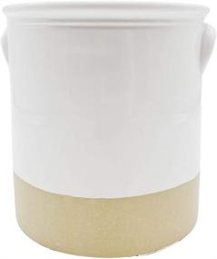 img 4 attached to Farmhouse Utensil Kitchen Crock: 7-inch White Ceramic Holder for Countertop