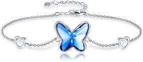 img 4 attached to Blue Butterfly Crystal Bangle Bracelet for Women - Adjustable Sliver Tone Charm Bracelet, Perfect Valentine's Day Jewelry Gift, includes Elegant Gift Box