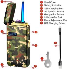 img 3 attached to 🔥 Jet Flame Torch Refillable Butane Lighter 2 in 1 - USB Rechargeable Arc Lighter with LED Display Power, Windproof & Navy Blue