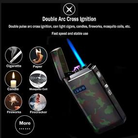 img 2 attached to 🔥 Jet Flame Torch Refillable Butane Lighter 2 in 1 - USB Rechargeable Arc Lighter with LED Display Power, Windproof & Navy Blue
