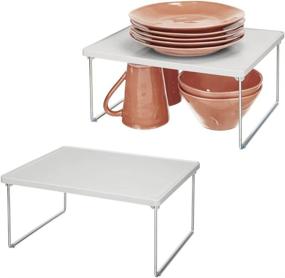 img 4 attached to 🛍️ mDesign Decorative 2 Tier Storage Shelf - Versatile Food & Kitchen Organizer - Stackable 2 Pack - Light Gray