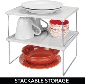 img 1 attached to 🛍️ mDesign Decorative 2 Tier Storage Shelf - Versatile Food & Kitchen Organizer - Stackable 2 Pack - Light Gray