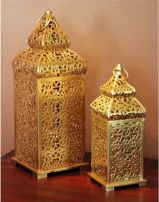 img 2 attached to 🏮 Enhance Your Décor with Vela Lanterns Temple Moroccan Style Candle Lanterns in Stunning Gold - Set of 2