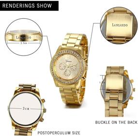 img 1 attached to Lancardo Gold Stainless Steel Quartz Rhinestone Watch: Ideal Christmas Gift for Men and Women