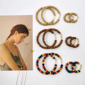 img 1 attached to 👧 Women's and Girls' Vintage Wooden Beaded Hoop Earrings with Rice Beads and Large Size Options