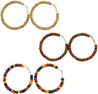 👧 women's and girls' vintage wooden beaded hoop earrings with rice beads and large size options logo