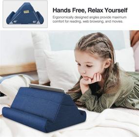 img 3 attached to 📱 MoKo Tablet Pillow Holder - Multi-Angle Soft Stand for iPad Up to 12.9", Lap Pillow for eReader Book - Compatible with iPad 9, iPad Mini 6, iPad Pro 11/12.9 4/5th Gen, Galaxy Tab S6/S7 - Navy Blue