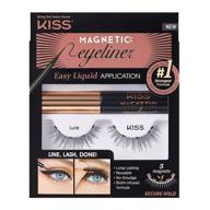 💋 kiss magnetic eyeliner & lash kit, lure, synthetic false eyelashes with 5 double strength magnets, smudge proof, biotin infused black magnetic eyeliner - precision tip brush included logo