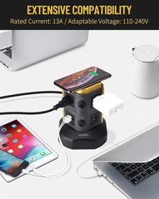 img 1 attached to ⚡️ 10W Wireless Charger Power Strip Tower: Vertical Charging Station with 6 AC Outlets, 4 USB Ports, and 6.5Ft Extension Cord - Ideal for Home, Office, Garage