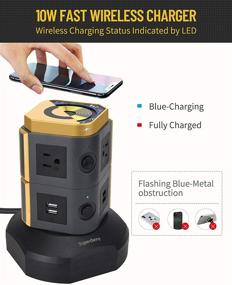 img 3 attached to ⚡️ 10W Wireless Charger Power Strip Tower: Vertical Charging Station with 6 AC Outlets, 4 USB Ports, and 6.5Ft Extension Cord - Ideal for Home, Office, Garage