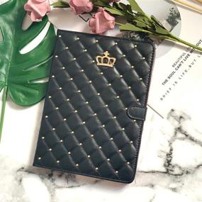 img 1 attached to 💎 Topwin iPad 10.2 2019 Case - Crown Design Bling Diamond - Elegant PU Leather - Smart Auto Sleep/Wake Stand - Shockproof - Apple iPad 10.2 inch 7th Gen 2019 (Black)