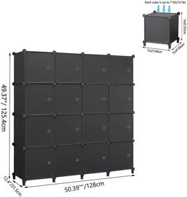 img 2 attached to 📦 ANWBROAD 16-Cube Cube Storage Organizer - DIY Plastic Closet Cabinet with Doors for Modular Clothes Storage Shelves - Bookshelf Units Wardrobe for Bedroom Living Room Office - Black ULCS16BM