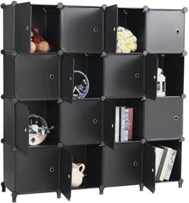 img 4 attached to 📦 ANWBROAD 16-Cube Cube Storage Organizer - DIY Plastic Closet Cabinet with Doors for Modular Clothes Storage Shelves - Bookshelf Units Wardrobe for Bedroom Living Room Office - Black ULCS16BM